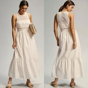 NWT Anthropologie Mare Mare Smocked Tiered Maxi Dress White Large